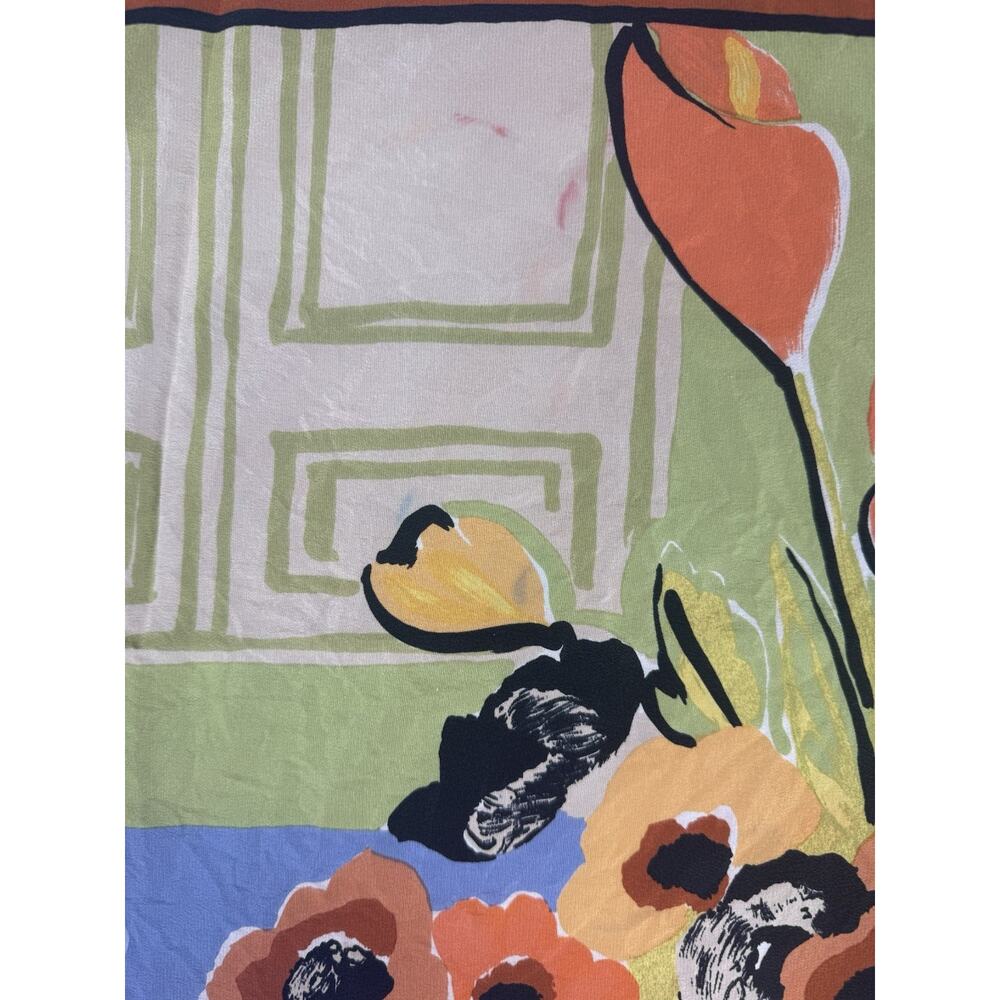 Nordstrom 100% Silk Scarf Made Italy Floral Still Life Square 33” Art Print - Picture 5 of 6